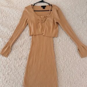 House of Harlow 1960 Tan Sleeveless Dress w/ Matching Cardigan